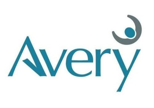A logo for Birchmere Mews care home Avery Health Care with the word Avery in Blue