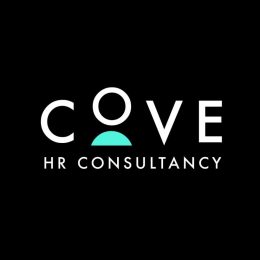 Company logo for Cove HR Consultancy with the word Cover with the O above a green shape representing shoulders with the O representing a head